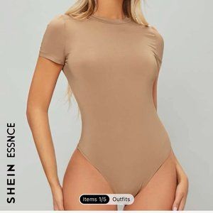 SHEIN Essnce Form Fitted Bodysuit in Khaki